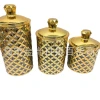 A new round sealed plastic bottle with a gold edge and diamond cap, a high-end candy jar and storage jar set of three pieces, gold-plated Item Picture